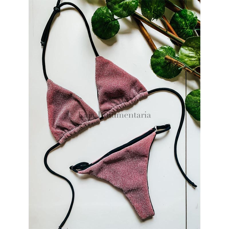 Conjunto Bikini Lurex Rosa Araliz